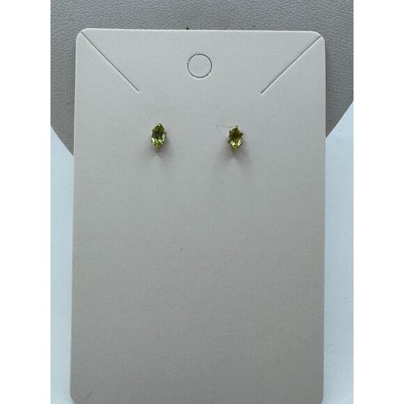 Sterling Silver Peridot Earrings Studs Gold Tone Small Delicate Oval - Picture 3 of 5